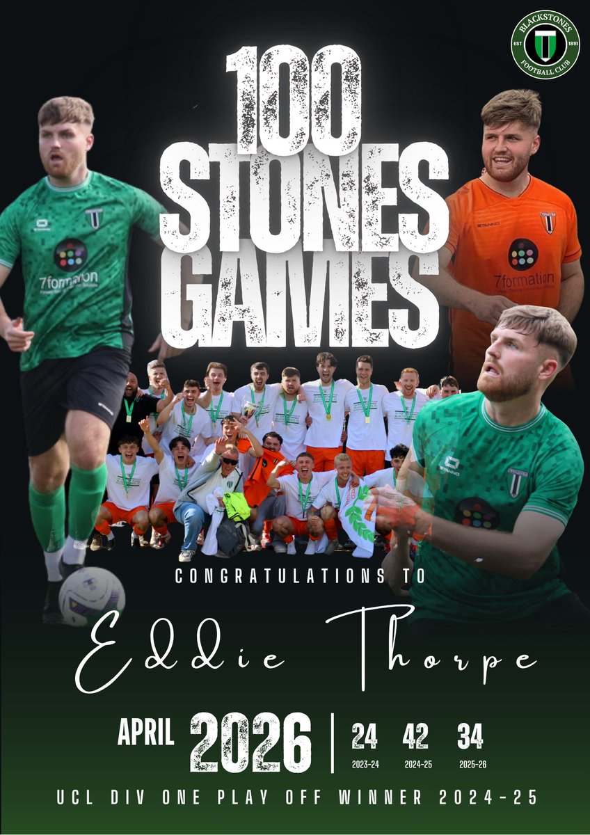 BlackstonesFC's tweet photo. This afternoon's game marked @eddiethorpe__ 100th appearance for the Stones. Eddie adds grit and solidity to any lineup and was a huge part of our success last year. 

Congratulations Eddie - a massive part of the Stones!

@LincsOLSport @RutStamSound https://t.co/3f0bcfM4Fp