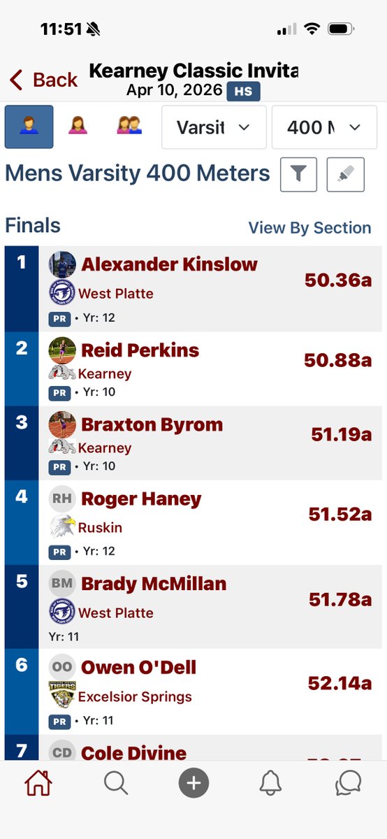 Reid_Perk's tweet photo. 4x400 - 1st, 3:25.72
4x200- 2nd, 1:29.75
400m - 2nd, 50.88
Triple Jump - 1st, 13.39m
2026 Kearney Invitational
#classof2028 #trackandfield #kearneybtf https://t.co/p4MHGxKm1k