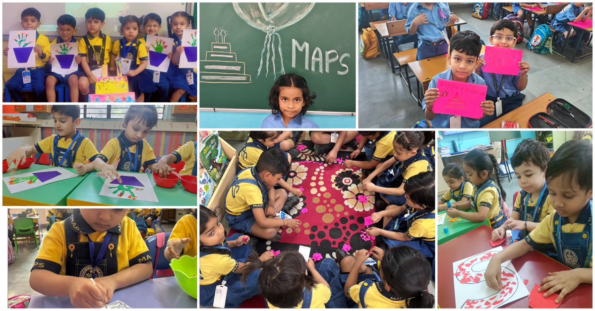 mapsavschool's tweet photo. On the foundation day Students of foundational wing made colorful paper loops, decorated MAPS cake and expressed their love for their school. 
#school #foundation #myschool #mypride #bagless #skyofmydreams #bday #maps @mapsav https://t.co/PJTyyVxLg5