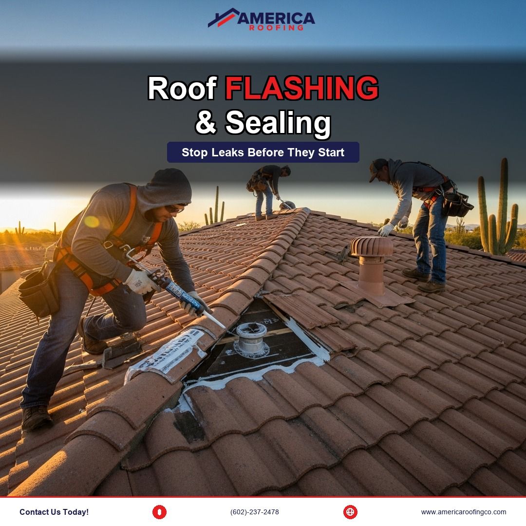 🔨 Roof Flashing &amp; Sealing

Flashing is the most overlooked part of your roof. When it fails, water finds its way in.

We install &amp; repair flashing to keep your home dry.

📞 (602)-237-2478

#AmericaRoofing #RoofRepair