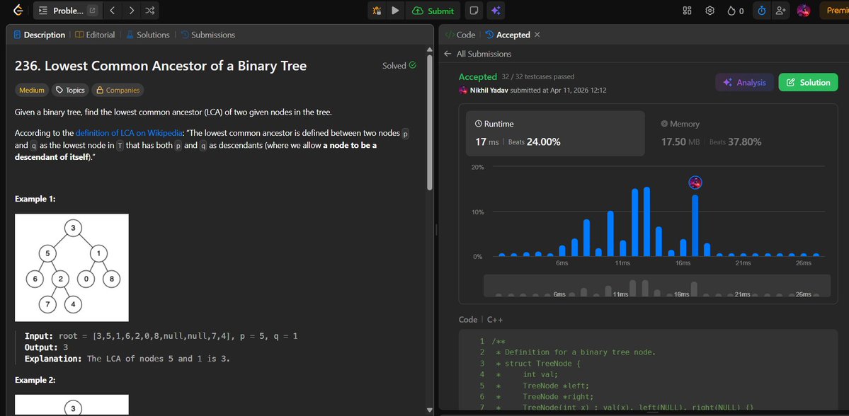 solved LC 236 Lowest Common Ancestor of a Binary Tree