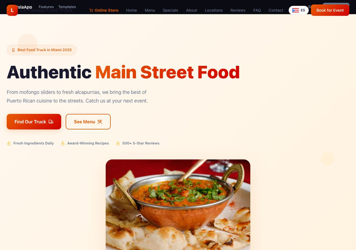 islaappSupport's tweet photo. Your food truck deserves a website as mobile as you are. 🚚 The Food Truck template on IslaApp features live location schedules, rotating menus &amp; QR code payments. Build free today. #IslaApp #FoodTruck

https://t.co/cH0PK9AUV5 https://t.co/Aphzqv2ZVy