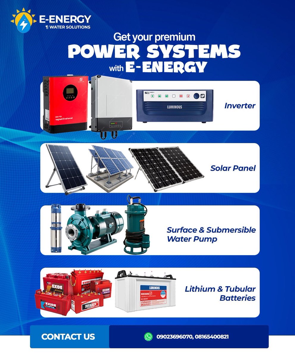 EEnergyz's tweet photo. Whether you’re upgrading your home, setting up solar, or need a reliable water system, we’ve got you covered.                    E-ENERGY☀️💧 https://t.co/bJi8TsWimo