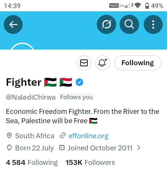 KrugersdorpB's tweet image. Hai wena maan... leadership following me. Dankie fighter 🙏

@NalediChirwa 

#RegisterToVoteForEFF