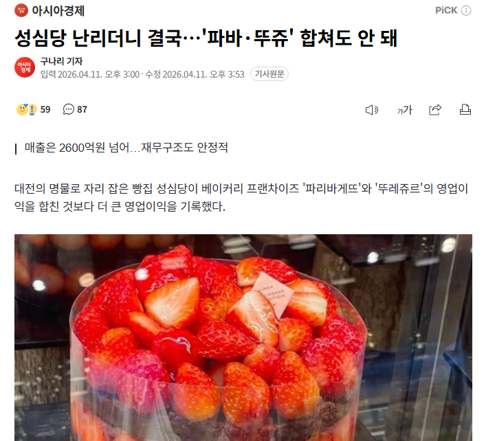 성심당 매출 2600억. 영업이익 643억. 파바+뚜쥬 합친 것보다 많다. 이제 성심당을 제빵업계 삼성이라고 불러야 하지 않나?  👍👍