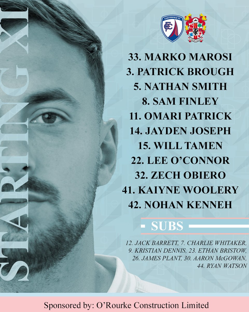 👥 𝐓𝐞𝐚𝐦 𝐍𝐞𝐰𝐬

Here's your Rovers starting XI for today's 3pm away kick-off against <a href="/ChesterfieldFC/">Chesterfield FC</a>.

#TRFC #SWA