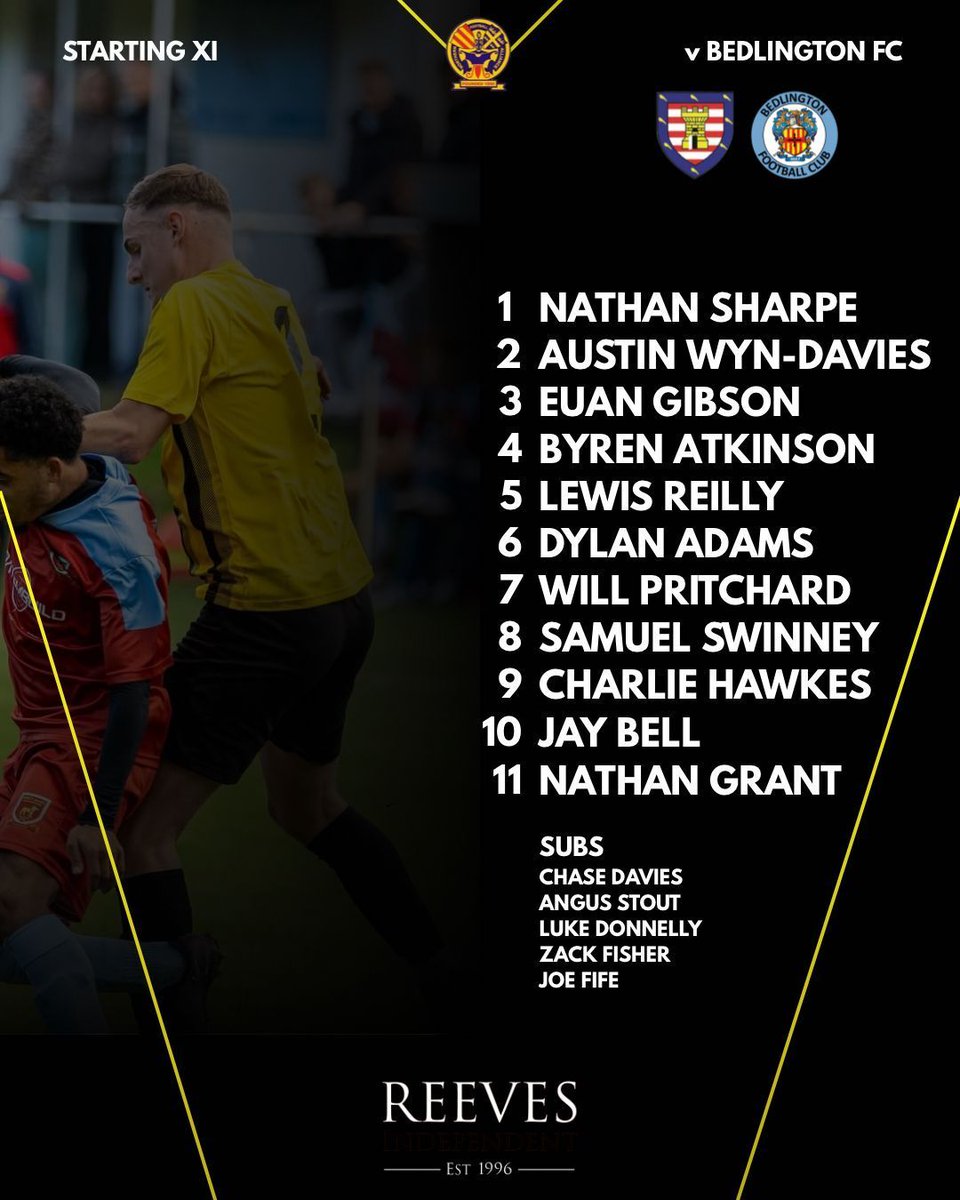 MorpethFC's tweet photo. How we line up for today’s game against Bedlington FC.

📍 - Craik Park, NE61 2YX
🗓 - 11th April 2026
🕜 - 14:00 Kick-Off

#upthepeth 💛🖤 https://t.co/lmhdKo6D08