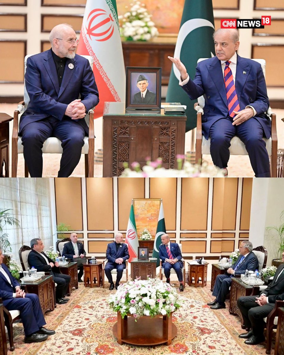 CNNnews18's tweet image. Pakistan PM Shehbaz Sharif met the Iranian delegation led by Mohammad Bagher Ghalibaf during the Islamabad talks

#IslamabadTalks #IranPakistan #Diplomacy #Geopolitics #BreakingNews #WorldNews