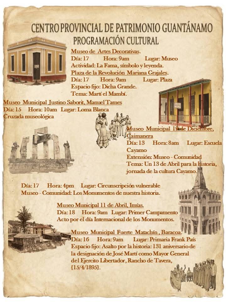 Programación del Centro Provincial de Patrimonio Cultural en #Guantánamo.