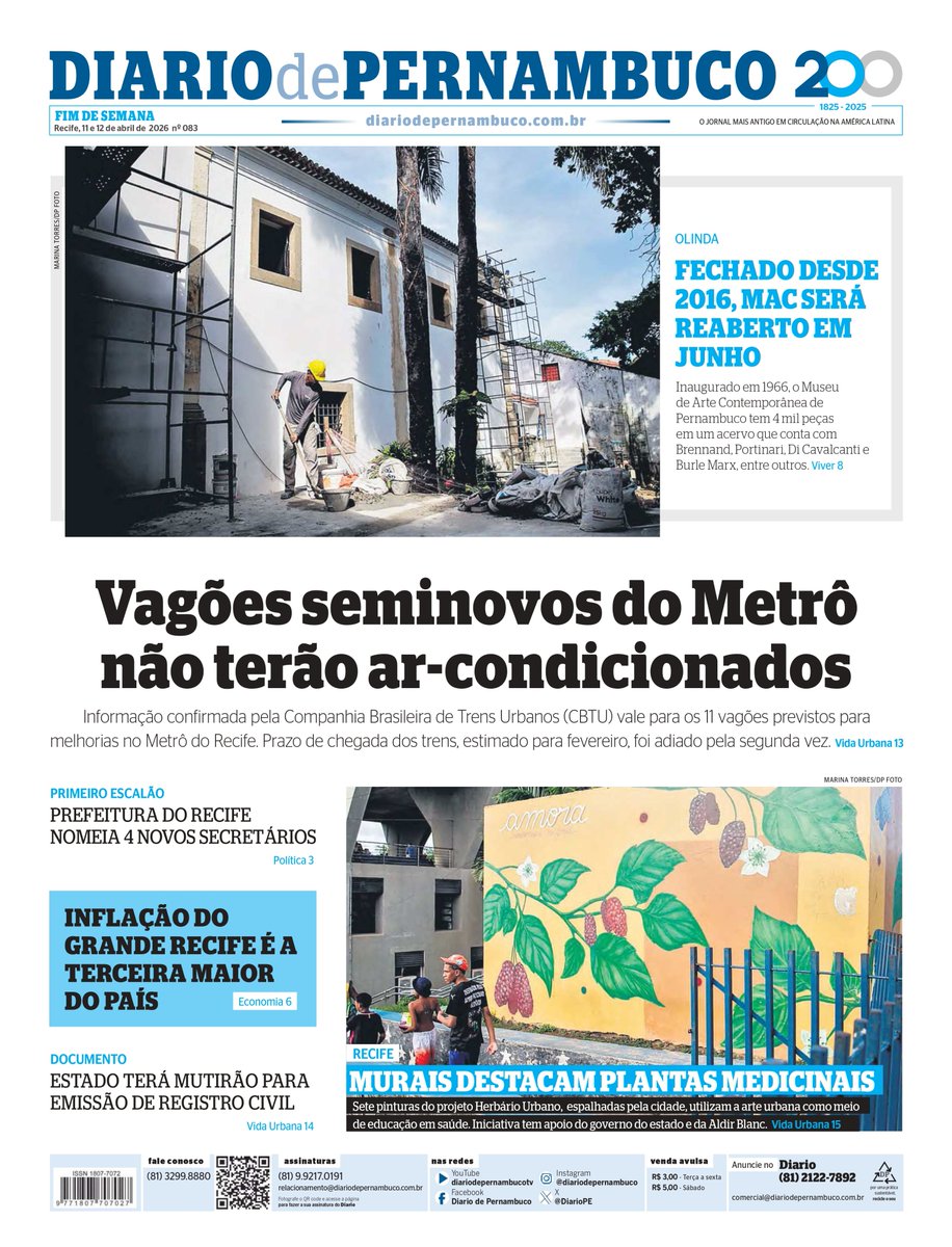 DiarioPE's tweet image. Veja a Primeira Página do Diario de Pernambuco deste fim de semana, 11 e 12 de abril de 2026.

Assine a versão digital do Diario em assineodiario.com.br

#Pernambuco #PE #DP #DiariodePernambuco
