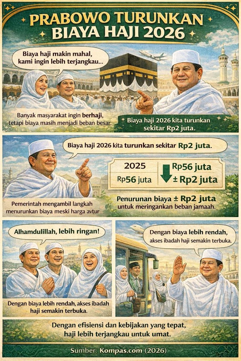 PitoMarceli's tweet photo. Di tengah biaya global pada naik, avtur mahal, situasi geopolitik juga lagi nggak gampang, tapi Biaya Haji 2026 malah turun. Ini jelas kabar baik buat calon jamaah.

⁠#PemerintahProRakyat ⁠
#BiayaHaji2026Turun 
#BiayaHaji2026 
#Haji2026 ⁠
#InfoHaji ⁠
#CalonJamaahHaji https://t.co/RZJyfv3g0k