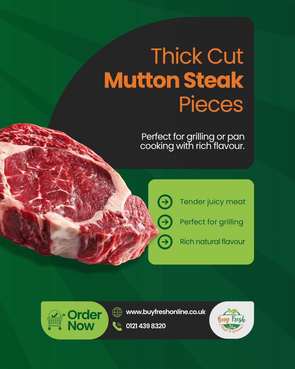 BuyFresh_Online's tweet image. Bold flavour, perfect bite 🔥

Fresh 𝐌𝐮𝐭𝐭𝐨𝐧 𝐒𝐭𝐞𝐚𝐤 ideal for grilling or pan cooking.

Order now:
📞 0121 439 8320
🌐 buyfreshonline.co.uk

#mutton #steak #birminghamfood