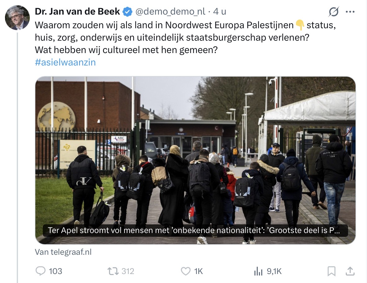 Eerst veroorzaakt het westen mede het genocidaal geweld van Israël en dan gaat uiterst rechts janken over de gevolgen van hun eigen beleid. De kortzichtigheid is lachwekkend, egoïstisch en stuitend tegelijk.