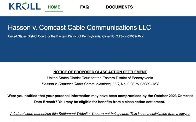 USCCStrategy's tweet image. #ClassAction #Lawsuit  Hasson v. #Comcast Cable Communications LLC 
comcastbreachsettlement.com