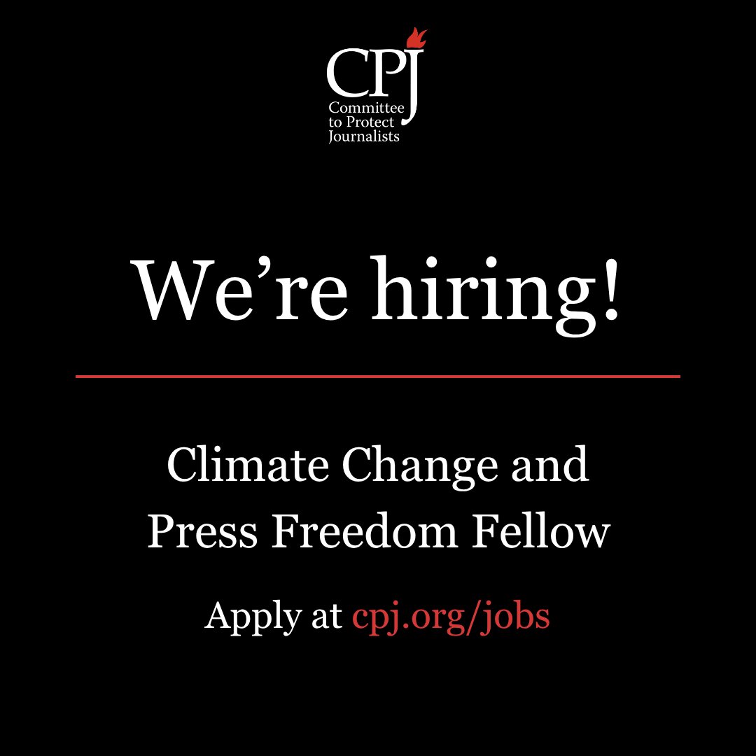pressfreedom's tweet image. One more day to apply! CPJ is #hiring a NYC-based or Global - Remote (within 6 hours of US Eastern timezone) Climate Change and Press Freedom Fellow.

🗓️ Deadline is April 12, 2026

Apply today: cpjorg.bamboohr.com/careers/97
