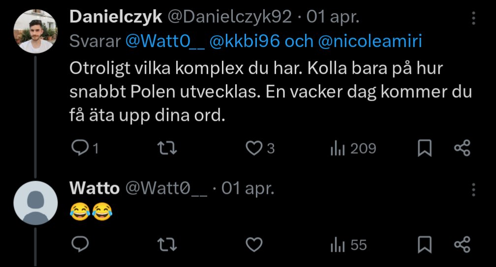 Danielczyk92's tweet photo. @Watt0__ Jag svarade dig direkt, men du fick slut på argument, så du skickade bara ett dumt skratt. Så typiskt.. https://t.co/MXOqCKNFlz