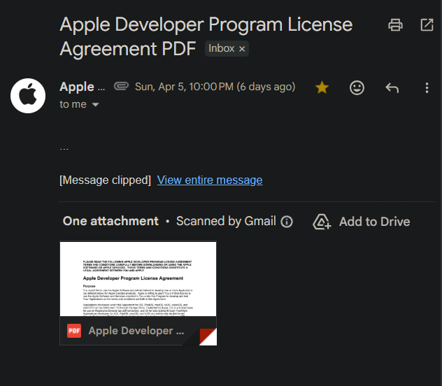 hey <a href="/AppleSupport/">Apple Support</a> i paid for dev account 6 days ago (apr 5) got license agreement pdf but acc is still pending approval ?? 

opened support case 102864222638 days ago but no reply from ur team help me out here need to ship my app for asap