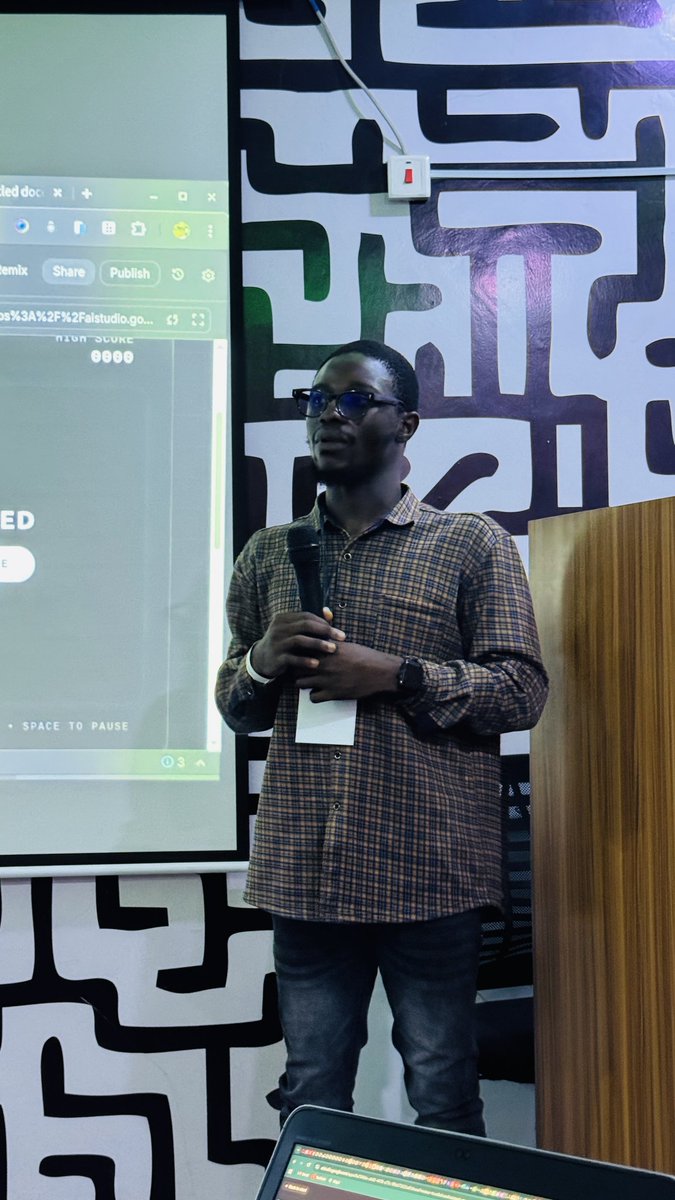 GDGMpape's tweet photo. Vibe Code with Gemini in Google AI Studio.
A hands-on workshop where attendees get to build a 'Snake &amp; Beats' web application with @Dev_Rahmlad 
#buildwithai2026 
#gdgmpape 
#gdgabuja https://t.co/BspS7RDO68