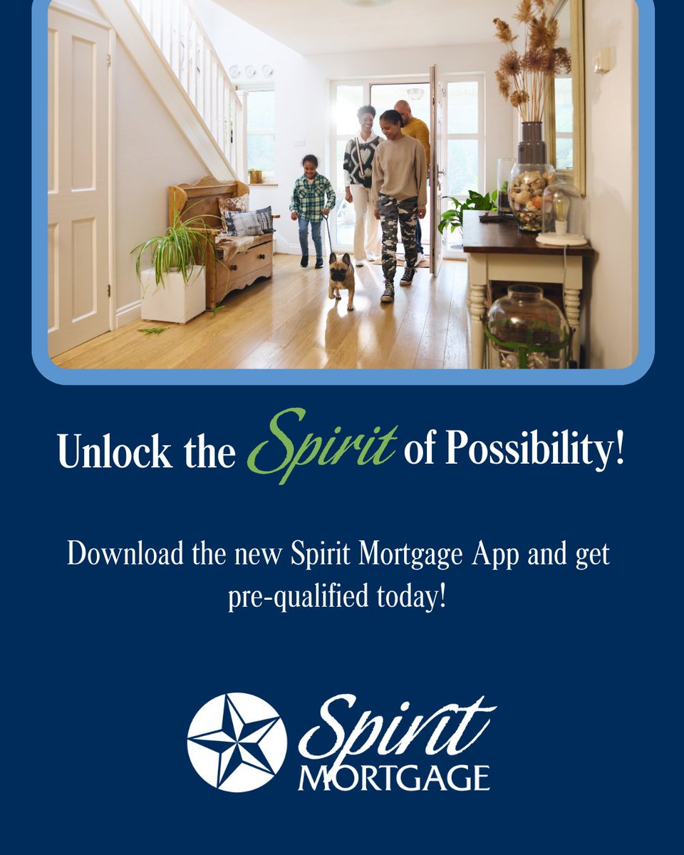 FUBTexas's tweet photo. Spring is all about new beginnings.

Whether you're dreaming of more space, a new neighborhood, or your very first home, Spirit Mortgage is here to help you take the first step.

Download the app and get pre-qualified today!
https://t.co/P3TqsOdVCk https://t.co/QF0pvXWrJz