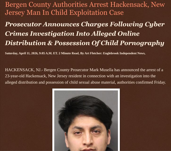 ArtFletcher9's tweet photo. Bergen County Authorities Arrest Hackensack, New Jersey Man In Child Exploitation Case https://t.co/tonAO7pIy3 via @Englebrooknews #NewJersey #CrimeNews #BergenCountyNJ #HackensackNJ #Accused #childpredator #arrested #charged #childpornography @wireless_step @HRG_Media @LodiNJNews @Fordmb1953 @SarahGeving1 @Shannon96574094 @Daytobehappy @janninereid1 @gator4kb18 @TrumpWasRite2 @KathyKbrose @RobGerundo @JimBobW49