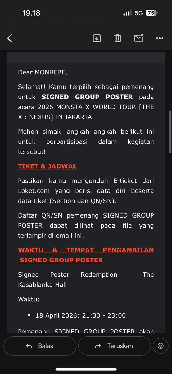 shownusha92's tweet image. Dapet email lgsg kageeet thankyou so muchh @litxperience 😭🥰 . Rejeki ga kemana sama @OfficialMONSTAX