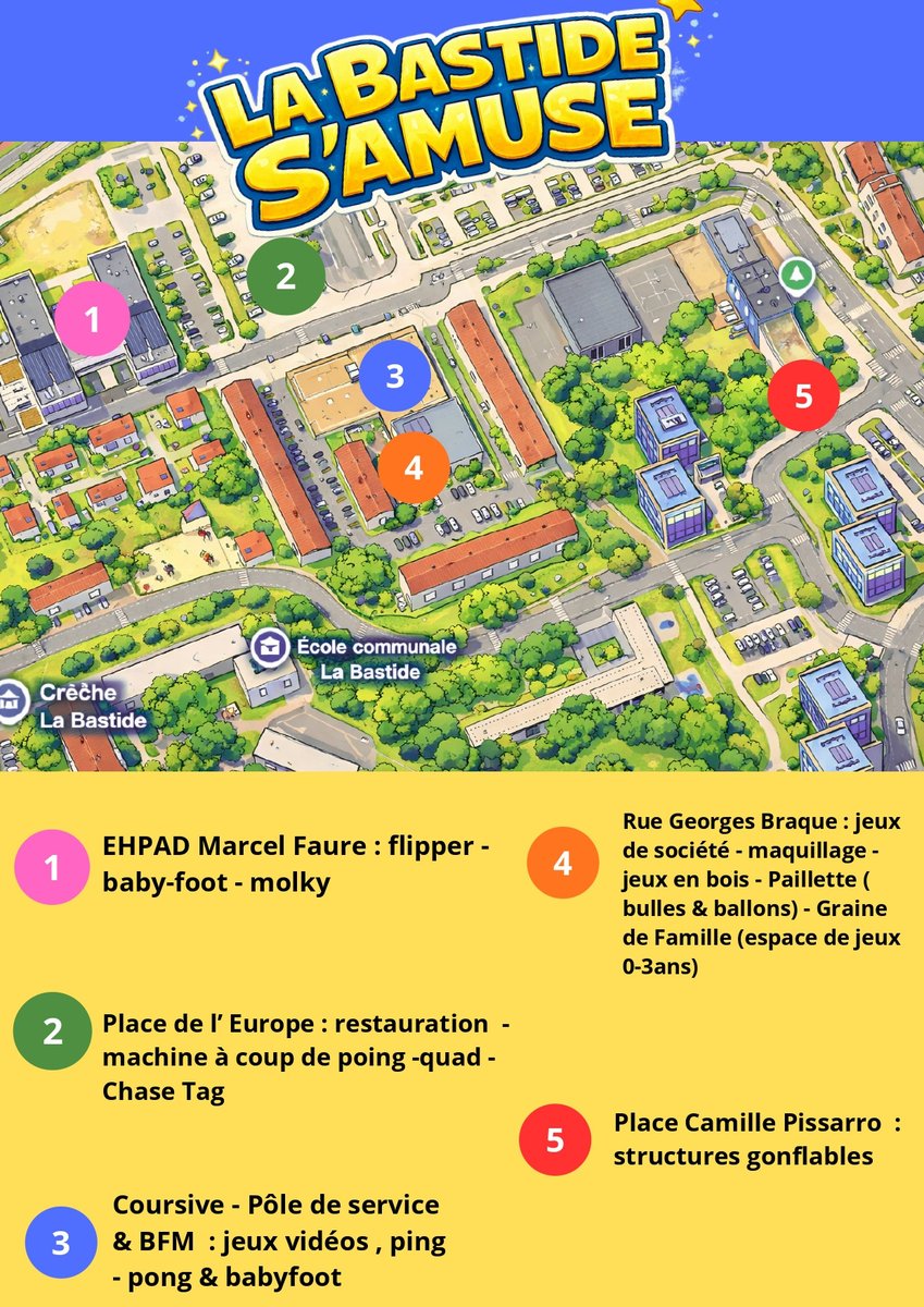 VilleLimoges87's tweet image. 🎉 La #Bastide s’amuse !
Rendez-vous le 17 avril de 10h à 17h pour une journée gratuite et ouverte à tous 😄
Ateliers #créatifs, structures gonflables, #jeux vidéo, #maquillage, animations sportives… il y en aura pour tous les âges ! 🎮⚽🎨
👉 swll.to/jD7cfi