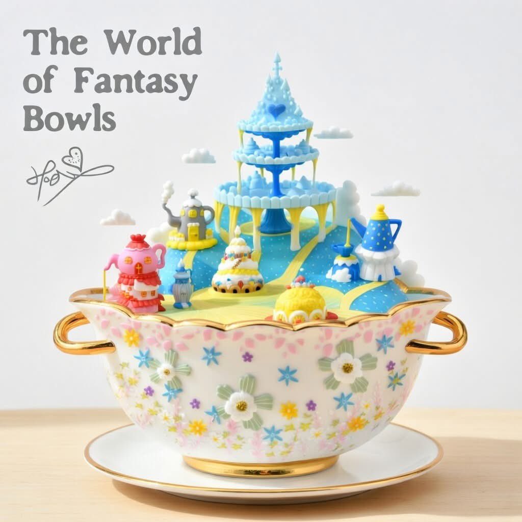 《奇幻碗的世界 The World of Fantasy Bowls》By Alice misA心夢幻鏡 (立體版)
有沒有想過，
如果一座城市誕生在一只茶杯裡，
那會是什麼樣的世界呢？ 
這次的創作
是一座建立在餐桌上的夢幻城市。
整個世界從一只花紋瓷碗開始延伸，
碗裡的藍色湖泊與小路，
連結著各種不同造型的建築。
仔細看會