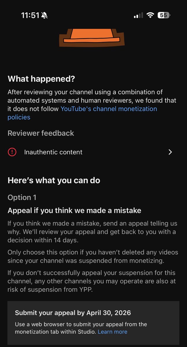 obliviousmeph11's tweet photo. @YouTube please release my channel from suspension. I’m not AI and make my own video essays. 

The algorithm doesn’t seem to like my videos but it loves to flag them as “inauthentic content.” https://t.co/f1BTiU6XqC