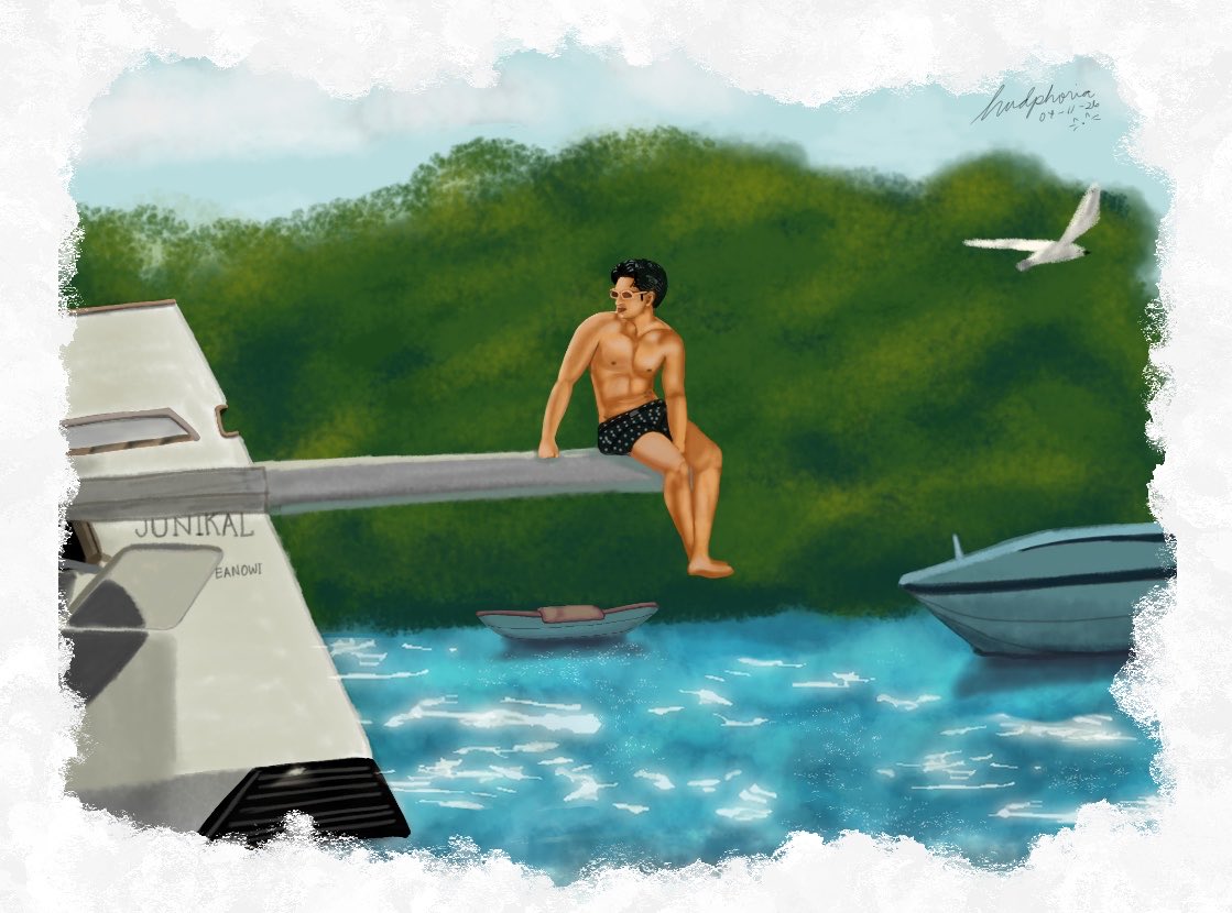 saw hudson on a diving board and can’t help but draw him in this scene #hudiana