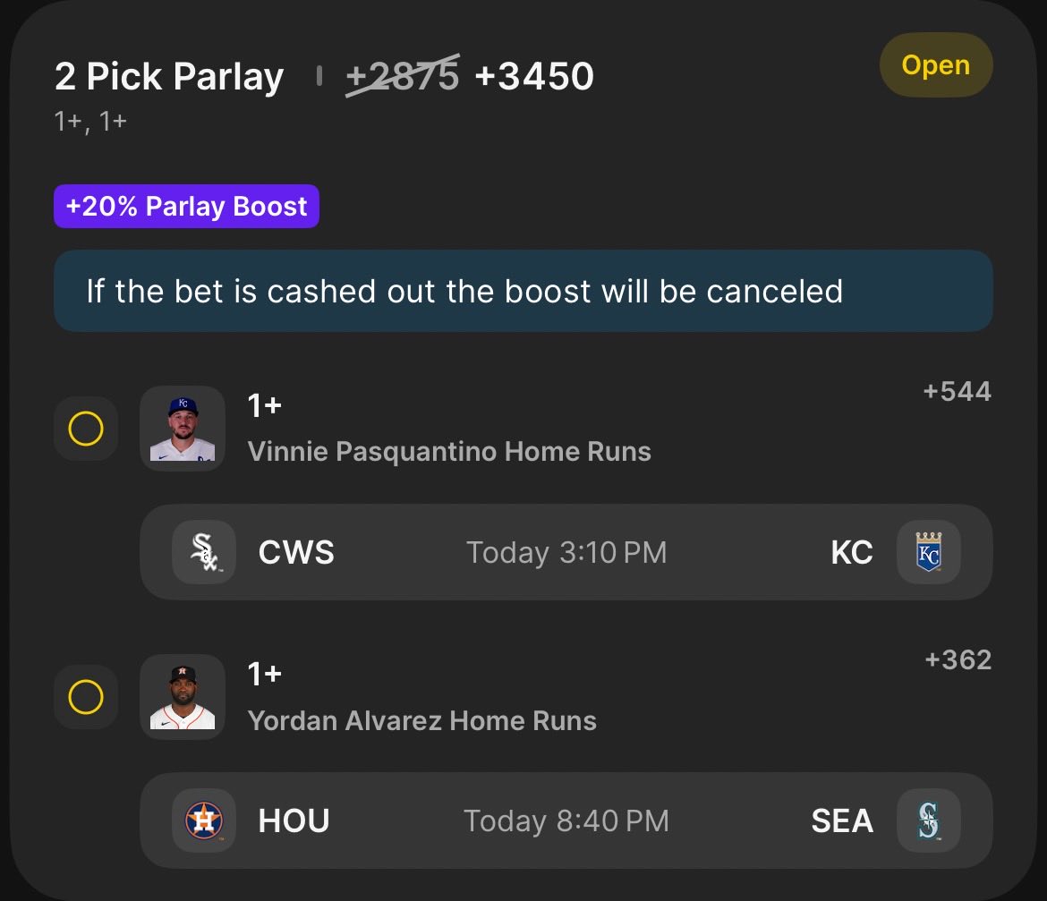 HITS/HR PARLAYS 🔥

Judge/Buxton/Springer 1+ H (.5U) 💥 

Pasquantino/Alvarez 1+ HR (.1U w/ 20% boost) 💣 

#REPBX #NoPlaceLikeHere #BlueJays50 #FountainsUp #ChaseTheFight #MLB #sportsbettingpicks #StatsCash