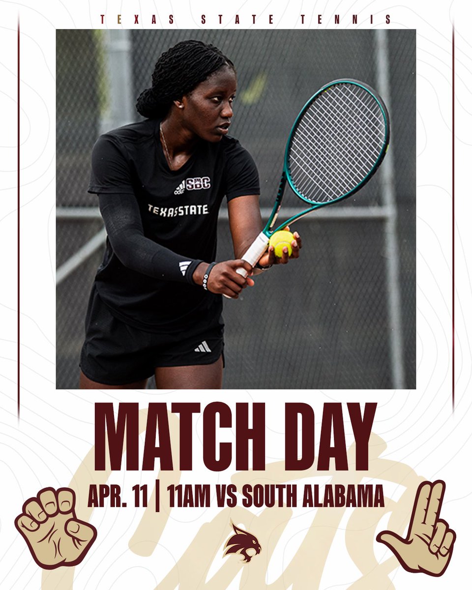 TXStateTennis's tweet photo. Ready to compete 🐾😼

🆚 South Alabama
⏰ 11:00 AM
📍 A-State Tennis Complex

#EatEmUp https://t.co/Ztls25i2fI
