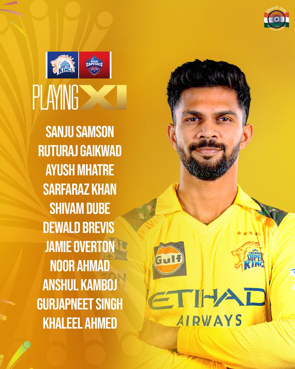 thebharatarmy's tweet image. Delhi Capitals won the toss and opted to bowl first against CSK in Chennai.🔥🔥

📷-BCCI

#teamindia #cskvsdc #bharatarmy #coti🇮🇳 #ipl2026