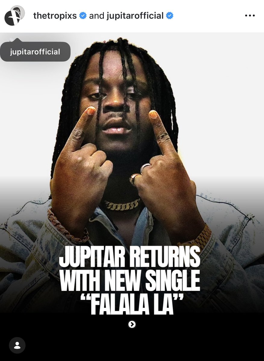 Update your playlist🔥🔥🔥
Out now !!
Jupitar 
Falalala 
Prod by ( <a href="/wi_record_/">Wi Records</a>  )
<a href="/KimsMediaHouse/">KimsMediaHouse</a> 
        YouTube ⬇️ 
youtu.be/y4LCbZGqkcs?si…
         Spotify⬇️
open.spotify.com/track/1mIXNCZR…
          Itunes ⬇️
music.apple.com/us/album/falal…