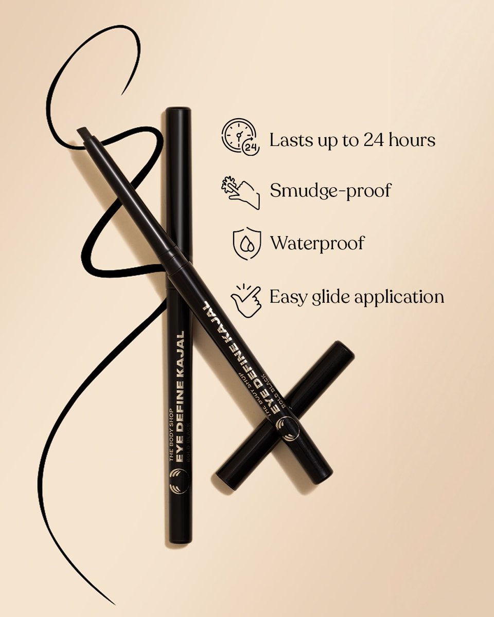 TheBodyShopIND's tweet image. Introducing our newest addition — Eye Define Kajal
Ophthalmologist-tested for your eyes.
Bold black for your vibe.
👁️ Smudge-proof
👁️ Waterproof
👁️ Easy glide application
👁️ Lasts up to 24 hours
Try now.

#TheBodyShop50 #NewLaunchAlert 
#NewLaunch #TheBodyShopIndia