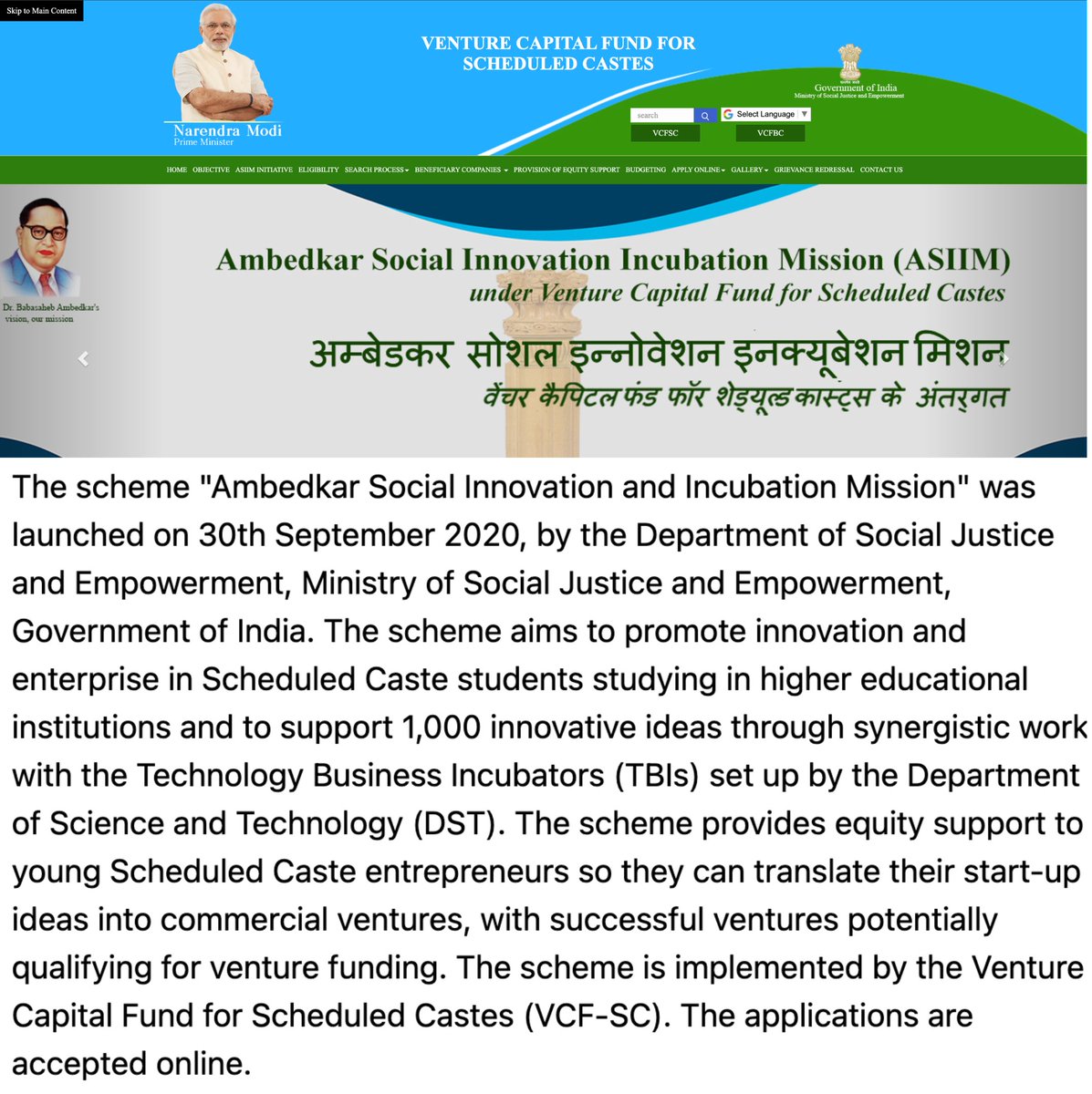 bodhi3attva's tweet image. There is a scheme called "Ambedkar Social Innovation &amp;amp; Incubation Mission", launched by the BJP government.

It is Only for Scheduled Castes(SC).
Non SC applicants cannot apply.

They have allocated ₹750 crore to fund SC businesses only. How does this come under so called