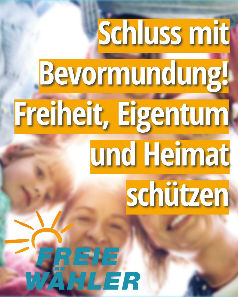 Schluss mit Bevormundung und Nanny-Staat. ‼️

Die FREIEN WÄHLER Bayern fordern einen Kurswechsel in der Bundes- und Europapolitik. Immer neue Vorgaben, steigende Abgaben und Bürokratie gefährden Freiheit, Eigentum und Heimat.

@hubertaiwanger:
„Wir erleben eine Politik, die den