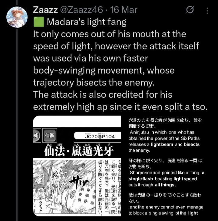edo_zaazz's tweet photo. Again Madara didn't need lightfant to come out of his mouth any faster than LS because he didn't need it like a projectile, Naruto was already blocked mid air by limbo &amp; he just needed to swing his head with his body speed.
He needed it to be STRONG, he didn't need it to be fast. https://t.co/VufWflmvSJ