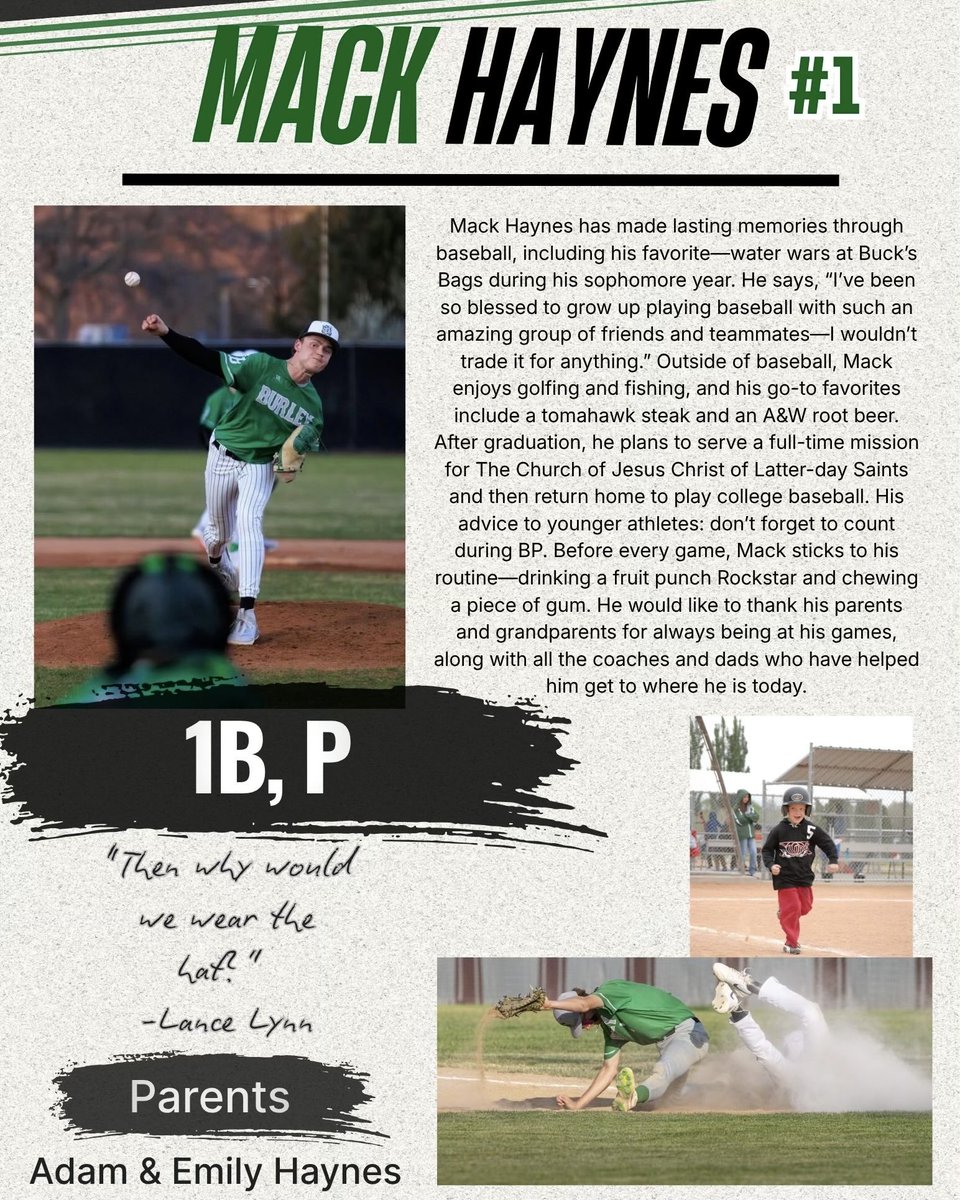 BurleyBaseball's tweet photo. #1 Mack Haynes

Senior Day is here for Burley Baseball! ⚾️

Today we honor a group of seniors who have shown dedication, toughness, and pride every time they’ve stepped on the field. This program is better because of you.

Come out and catch the doubleheader today. https://t.co/ChYGivcsCy