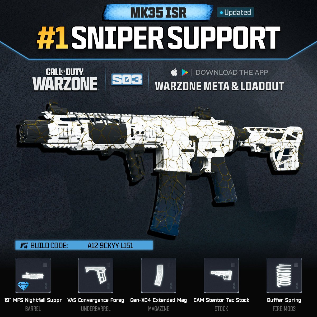WZStatsGG's tweet image. ‼️🚨 #1 ONE-SHOT SNIPER META LOADOUT 🚨‼️

💥 Here's the Best Sniper Loadout Combo to use in #Warzone Season 3!

🥇 #1 Sniper: HAWKER HX
🥇 #1 Sniper Support: MK35 ISR