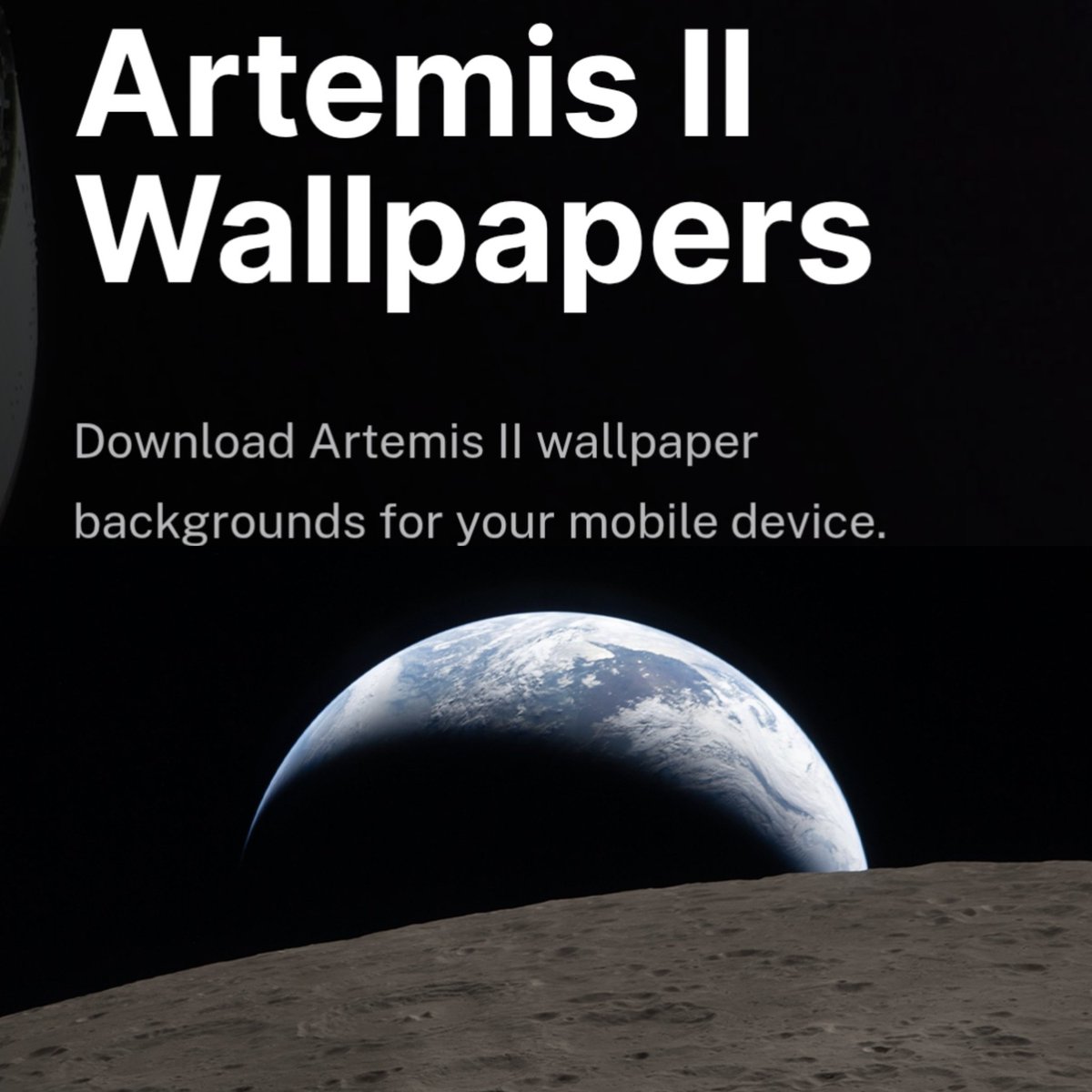 La NASA ha pubblicato una serie di immagini della recente missione Artemis II da poter scaricare e utilizzare come sfondo per il proprio cellulare... C'è veramente l'imbarazzo della scelta!

Le potete trovare qui:
nasa.gov/artemis-ii-mob…