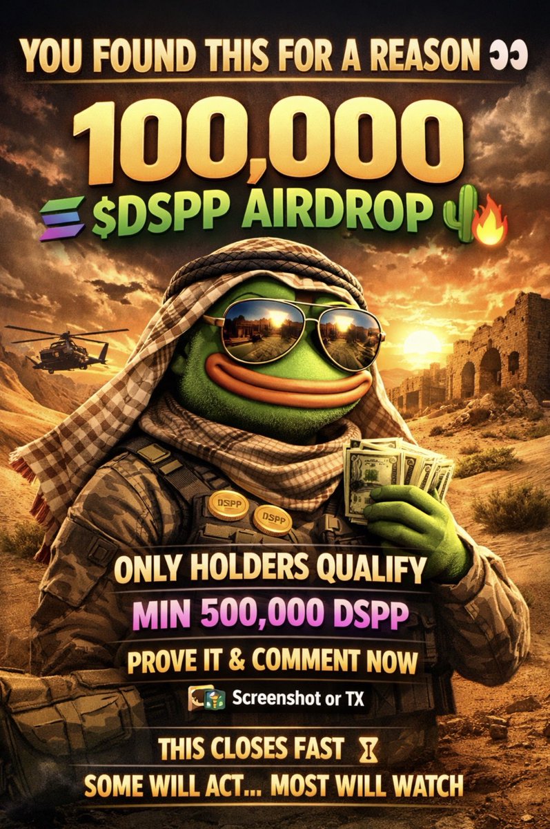 Damian_base's tweet photo. This didn’t land on your timeline by accident 
🌵 100,000 $DSPP GIVEAWAY 🔥
Here’s how it works:
👉 Must be a holder
👉 Minimum: 500,000 DSPP
👉 No tokens = no entry
Want a spot? Show it 👇
Post your buy proof or TX hash
⏳ Spots closing soon
Few will step up
Most will hesitate https://t.co/EyxSqHWEBl