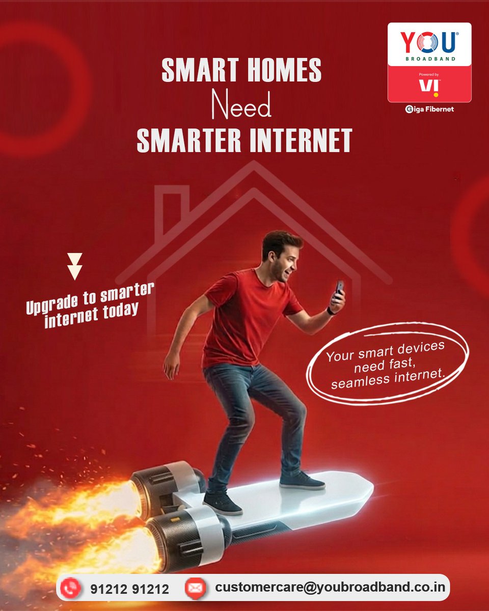 youbroadband's tweet image. Smart homes deserve smarter internet

Don’t let slow internet hold back your smart lifestyle.

Upgrade to a network that keeps up with your tech.

👉 Switch to YOU Broadband today

#YOUBroadband #SmartHome #SmartLiving #HighSpeedInternet #FiberBroadband #IoTIndia #ConnectedHome