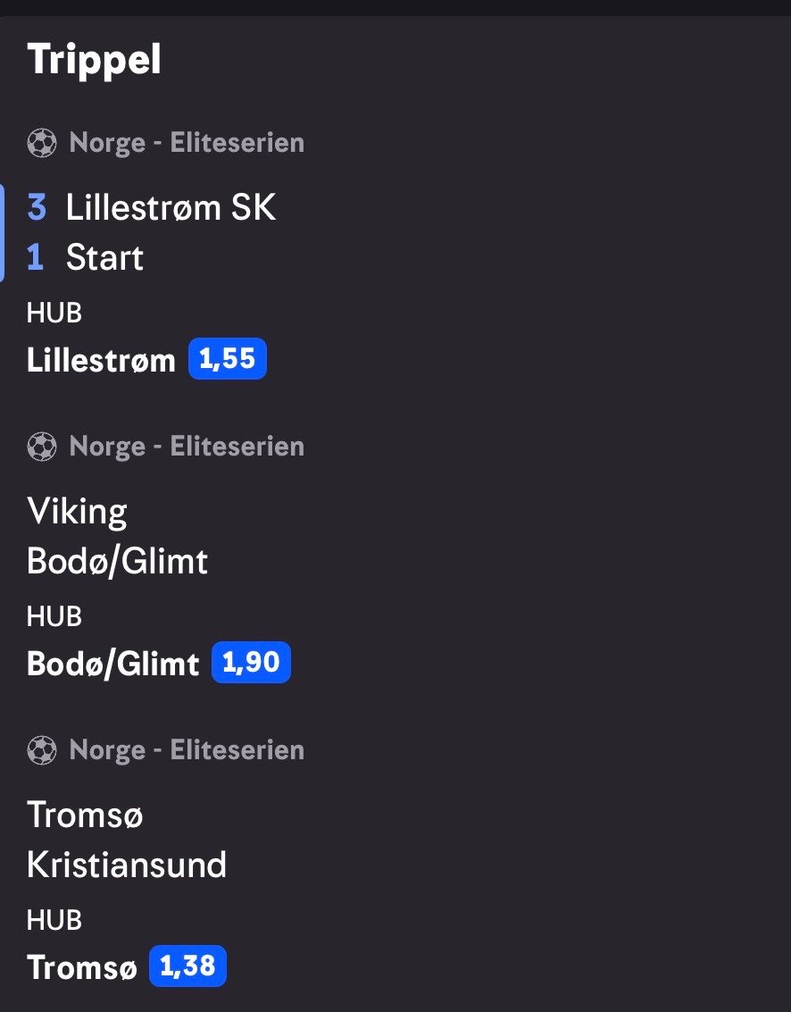 Dagen første singel spill inn og 1/3 på dagens trippel.