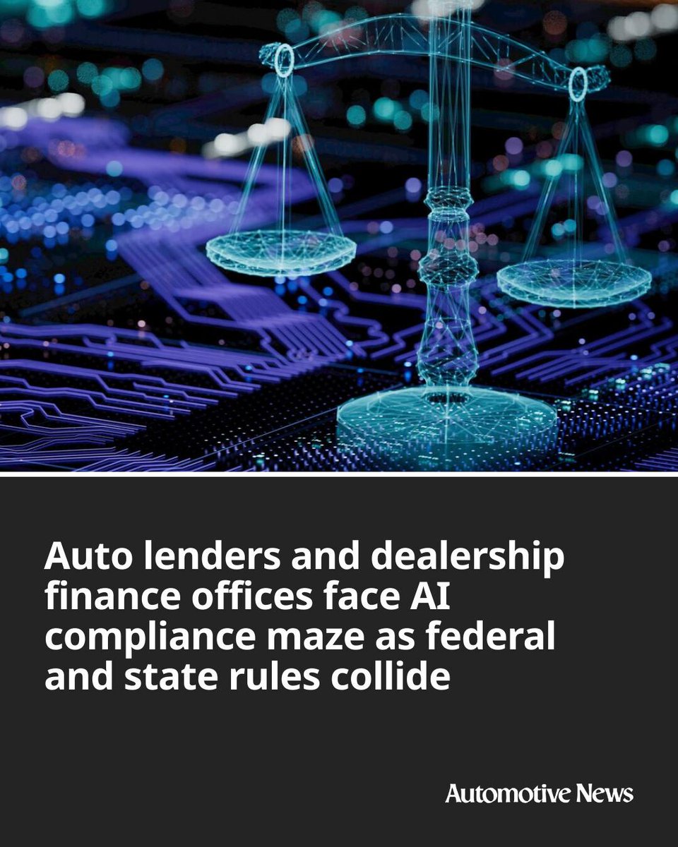Automotive_News's tweet image. Auto lenders and dealership finance offices are caught between two forces: state lawmakers writing new rules on how they use artificial intelligence to make credit decisions and a federal government that wants to block those regulations.

#AI #artificialintelligence #autoretail