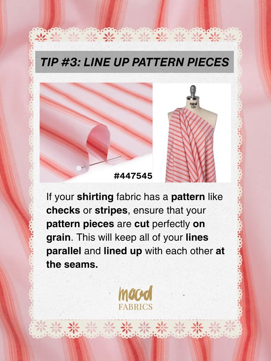 Mood_Fabrics's tweet image. 4 easy shirting fabric tips for cleaner seams, matched stripes, and polished shirts 👔🧵✨ #MoodFabrics #MadeWithMood #SewingTips