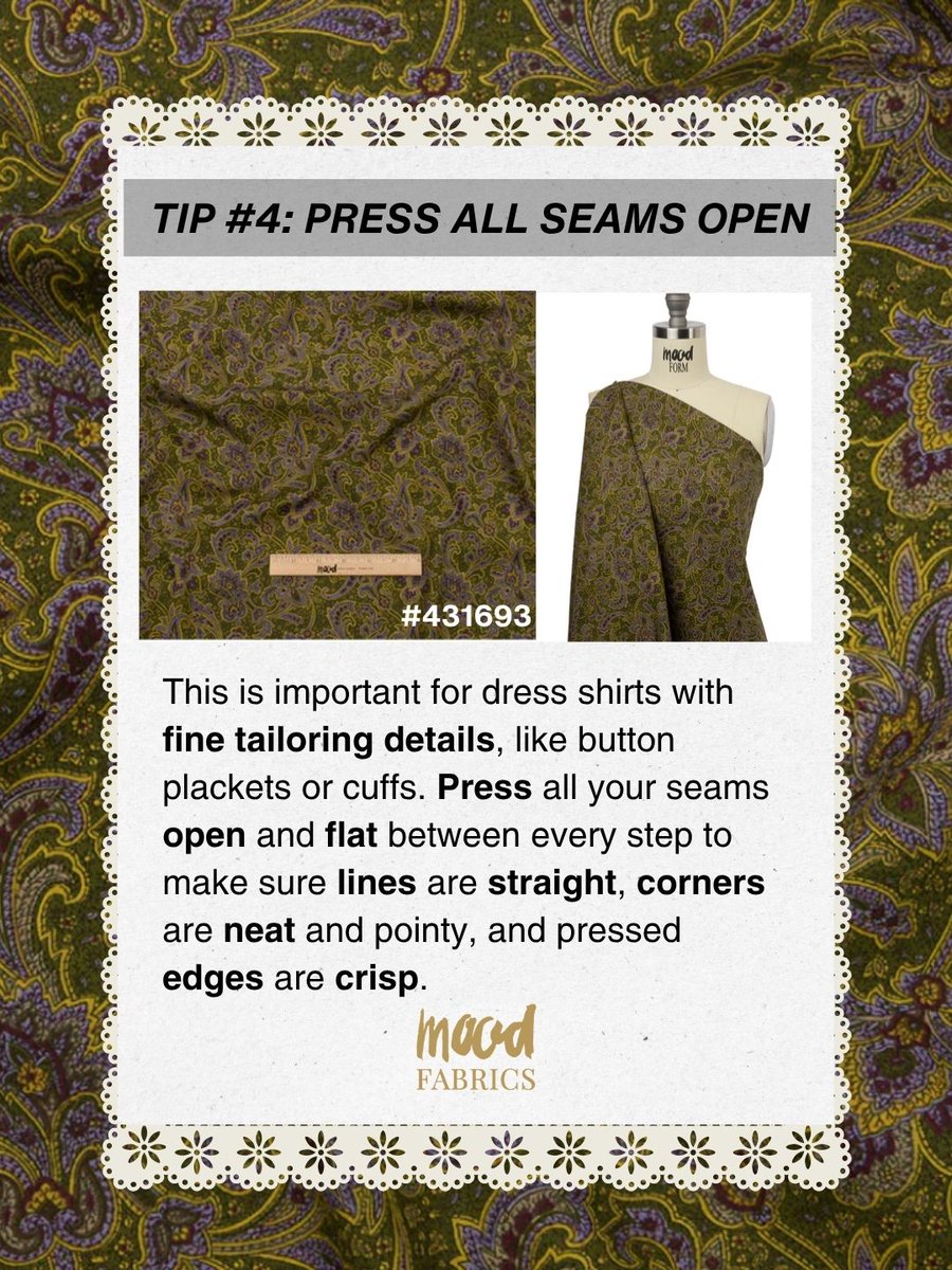 Mood_Fabrics's tweet image. 4 easy shirting fabric tips for cleaner seams, matched stripes, and polished shirts 👔🧵✨ #MoodFabrics #MadeWithMood #SewingTips