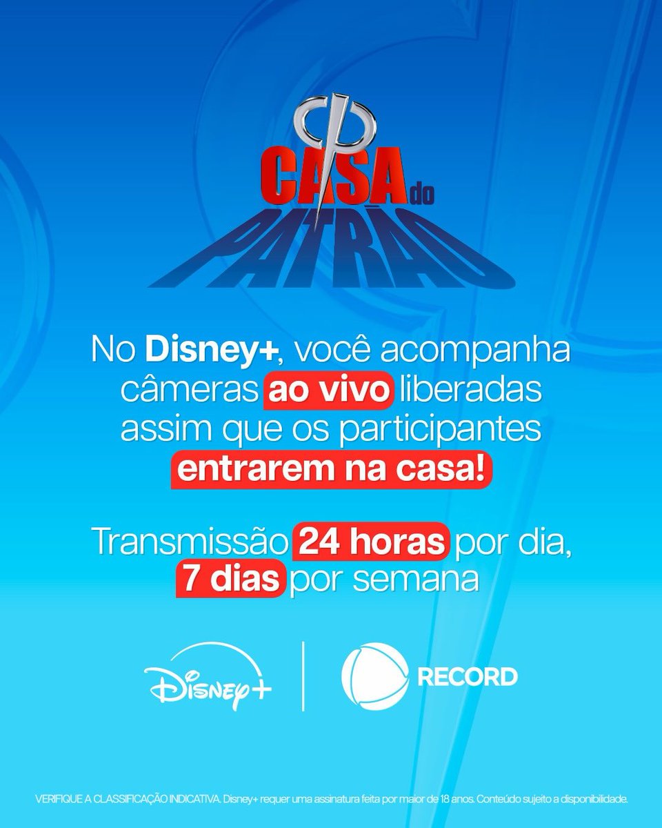 patraocoments's tweet image. 🚨Dia 27 de abril estreia #CasaDoPatrão. 🚨

Acompanhe tudo no @DisneyPlusBR e o programa de estreia às 22h30 na tela da #RECORD.

Câmeras liberadas desde a entrada dos participantes na casa.🎥