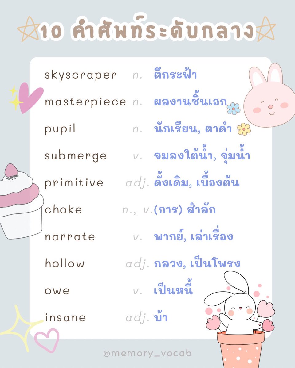 10 คำศัพท์ระดับกลาง 🎧🪂🍵   

✅ตัวอย่างประโยคและคำแปลด้านล่าง👇 
✏️ศัพท์จากไฟล์ศัพท์ DIGITAL ENGLISH VOCAB  #ท่องศัพท์ #ภาษาอังกฤษ