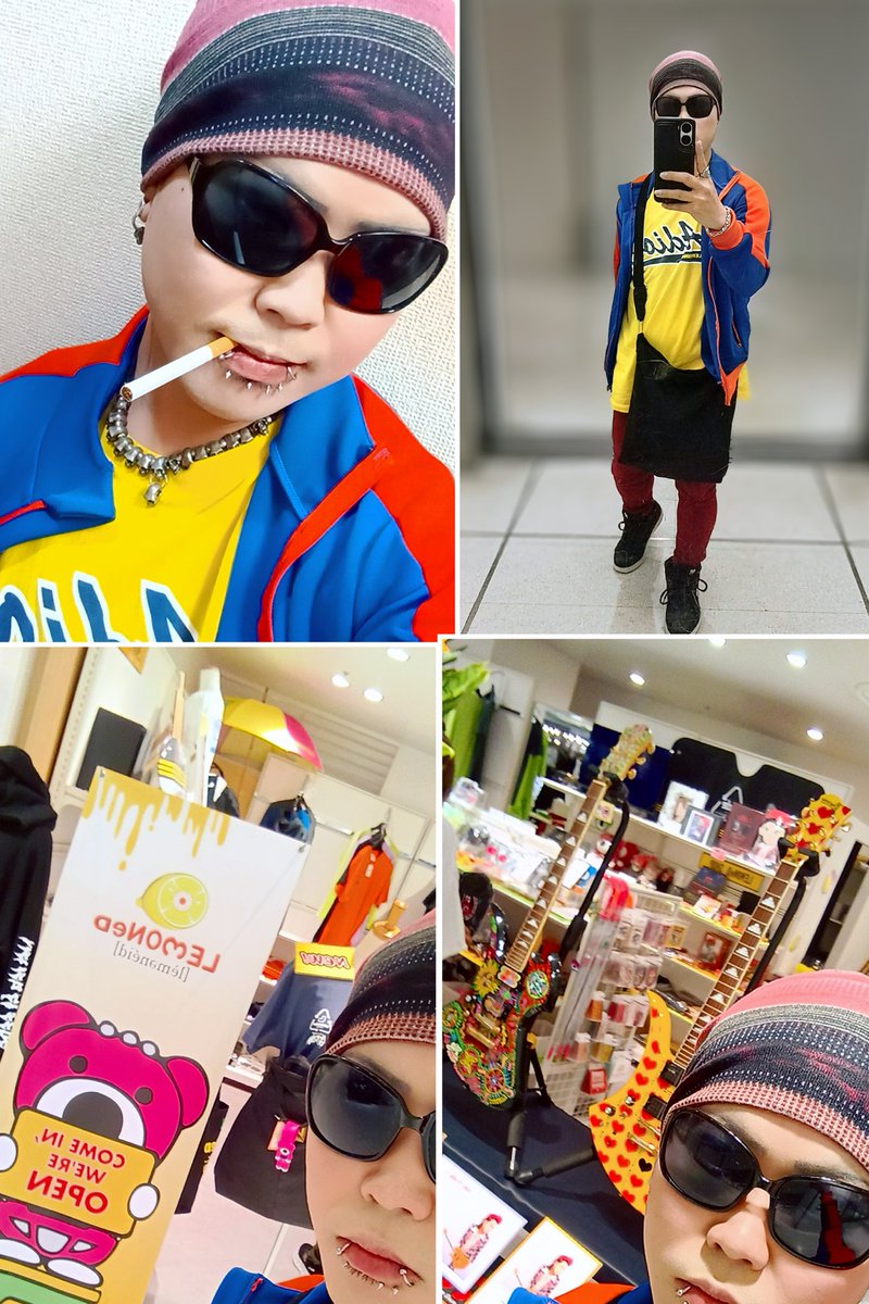 バイカラー ニット帽サングラスポッチセット 実は数日前から この日の為に hideさんっぽいニット帽と青ジャージを