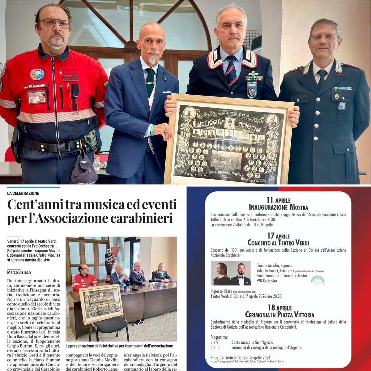 💯 ANNI TRA CULTURA ED EVENTI PER L’ASSOCIAZIONE CARABINIERI 👮‍♀️
<a href="/il_piccolo/">Il Piccolo</a> <a href="/TgrRaiFVG/">Tgr Rai Friuli Venezia Giulia</a> <a href="/iMagazineTwit/">iMagazine</a> <a href="/diariodigorizia/">Diario di Gorizia</a> <a href="/Ansa_Fvg/">Ansa Friuli V.Giulia</a> <a href="/IlFriuli/">ilFriuli</a> <a href="/ilgoriziano/">Il Goriziano</a> <a href="/Gorizia_News/">GORIZIA.news</a> <a href="/Telefriuli1/">Telefriuli</a> <a href="/Telequattro/">Telequattro</a> <a href="/primorskiD/">Primorski dnevnik</a> <a href="/Noviglas/">Novi glas</a> <a href="/euroregionenews/">EuroregioneNews</a> <a href="/puntozerofm/">Radio Punto Zero FVG</a>